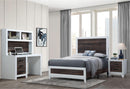 LISBON OAK/WHITE TWIN BED, DRESSER, MIRROR AND NIGHTSTAND