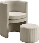 Selena Cream Velvet Accent Chair and Ottoman Set