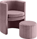 Selena Pink Velvet Accent Chair and Ottoman Set