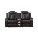 JOSHUA LEATHER CONSOLE LOVESEAT W/ PWR FR & HR-DK BROWN