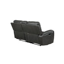 LINTON LEATHER CONSOLE LOVESEAT W/ DUAL RECLINERS-GRAY