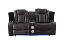 JOSHUA LEATHER CONSOLE LOVESEAT W/ DUAL RECLINERS-DK BROWN