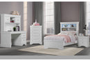 Pompei Metallic White Bookcase Twin Bed-Dresser-Mirror And Nightstand