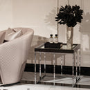 AICO Furniture Carmela End Table in Glossy Charcoal Sand