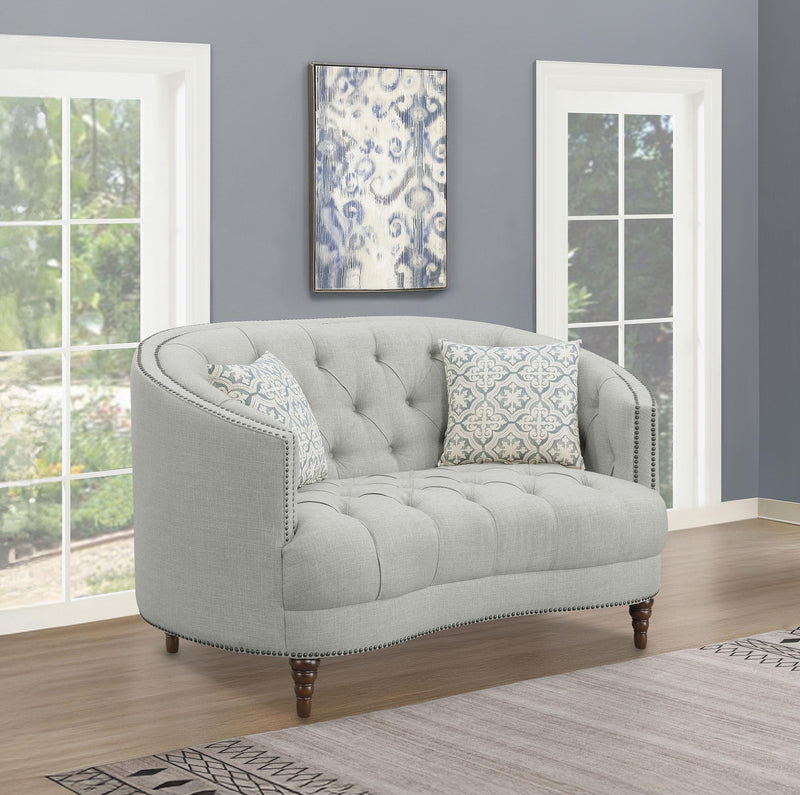 Avonlea Sloped Arm Upholstered Loveseat Trim Grey