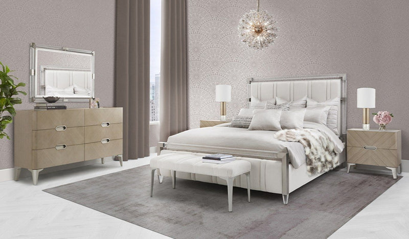 AICO Furniture Penthouse Queen Upholstered Platform Bed in Ash Gray