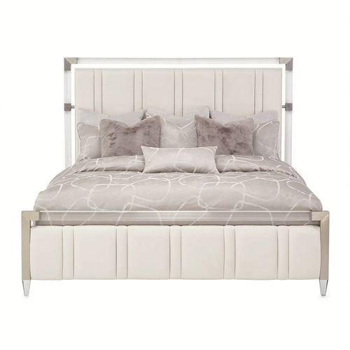 AICO Furniture Penthouse Queen Upholstered Platform Bed in Ash Gray