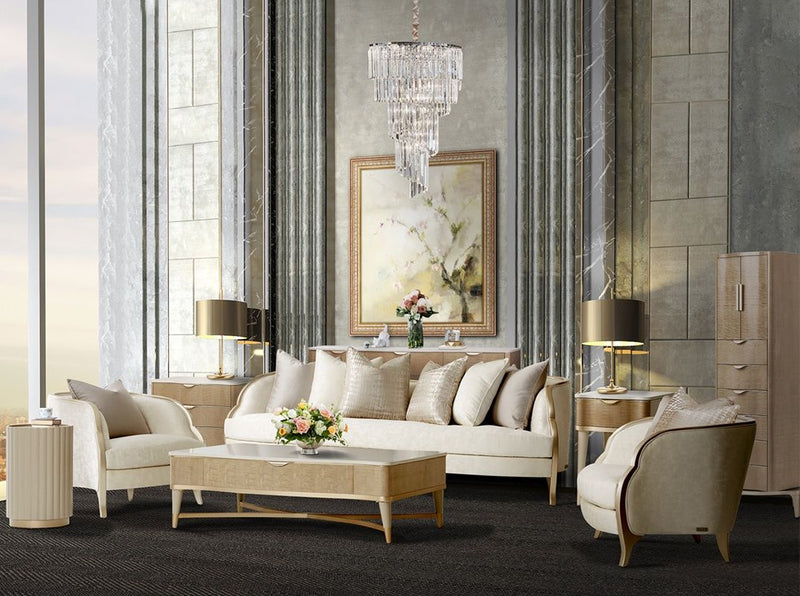 AICO Malibu Crest Round Chairside Table in Chardonnay