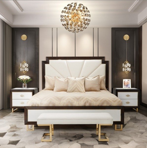 AICO Belmont Place King Panel Upholstered Bed in Espresso