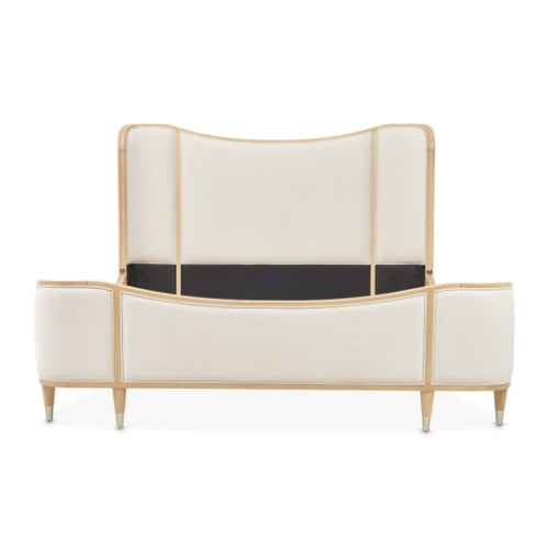 AICO Furniture Camellia Field Queen Upholstered Panel Bed in Caramel