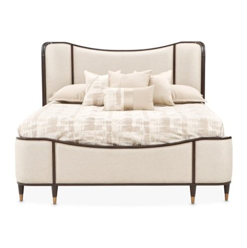 AICO Furniture Camellia Field Queen Upholstered Panel Bed in Warm Pecan