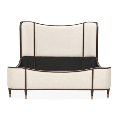 AICO Furniture Camellia Field King Upholstered Panel Bed in Warm Pecan