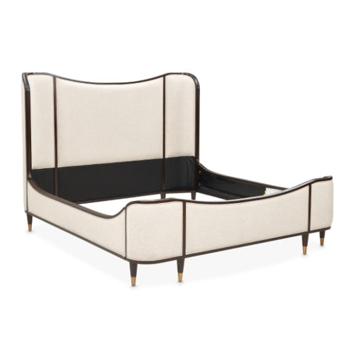 AICO Furniture Camellia Field King Upholstered Panel Bed in Warm Pecan