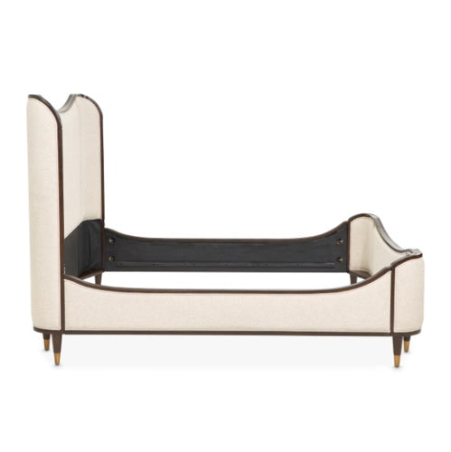 AICO Furniture Camellia Field Queen Upholstered Panel Bed in Warm Pecan