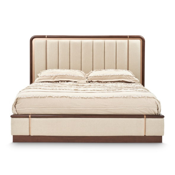 AICO Furniture Mason Park Queen Channel Tufted Bed in Umber