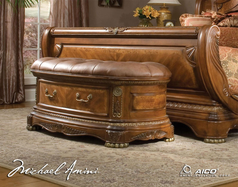 Cortina Leather Bedside Bench in Honey Walnut