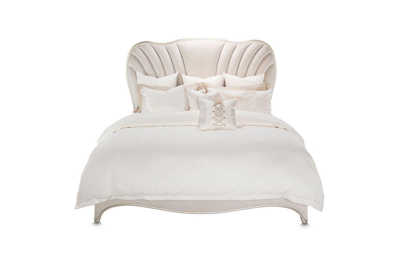 London Place Cal King Upholstered Panel Bed in Creamy Pearl