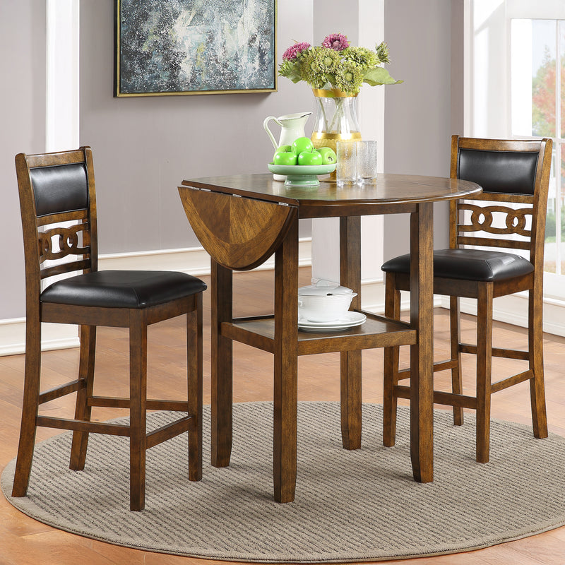 Gia 3 Pc 42" Counter Drop Leaf Table & 2 Chairs-Brown