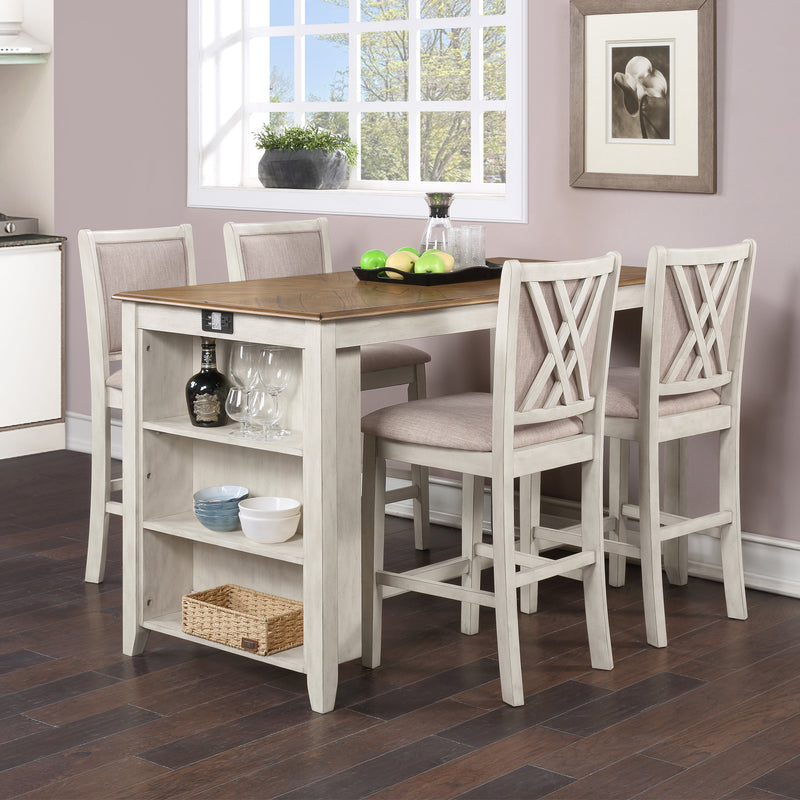 Amy 5 Pc 60" Counter Storage Table+Chairs- Bisque/Brown