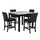 Celeste 5Pc 42" Marble Finish Counter Table & 4 Chairs-Black