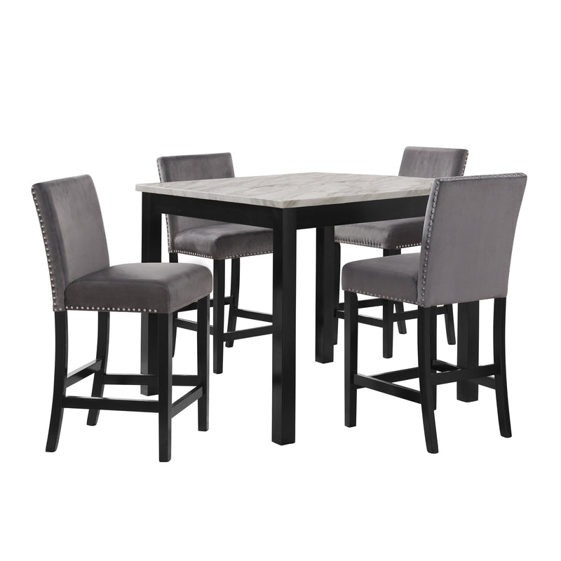 Celeste 5Pc 42" Marble Finish Counter Table & 4 Chairs-Gray