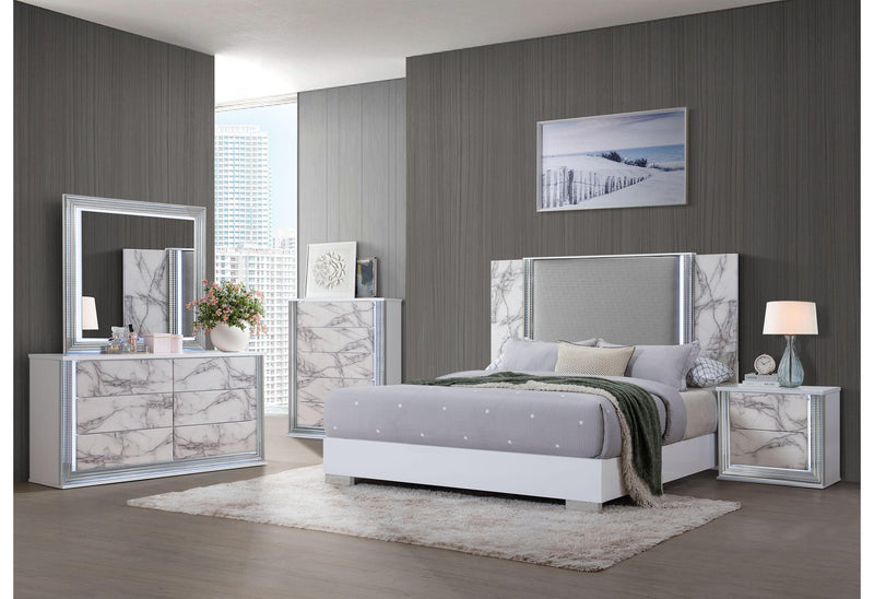 YLIME WHITE MARBLE KING BED GROUP