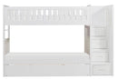 Galen Bunk Bed w/ Reversible Step Storage and Twin Trundle in White B2053SBW-1*R