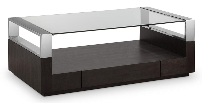 Magnussen Revere Rectangular Cocktail Table with Casters in Graphite and Chrome