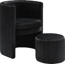 Selena Black Velvet Accent Chair and Ottoman Set