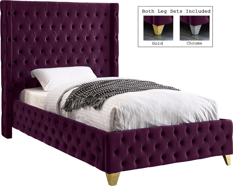 Savan Purple Velvet Twin Bed