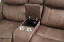 New Classic Furniture Harley Glider Console Loveseat with Dual Recliners in Light Brown