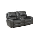 LINTON LEATHER CONSOLE LOVESEAT W/ DUAL RECLINERS-GRAY