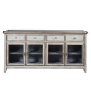 Pulaski Farmhouse Credenza with Wire Mesh Door Inserts in Soft Periwinkle Blue