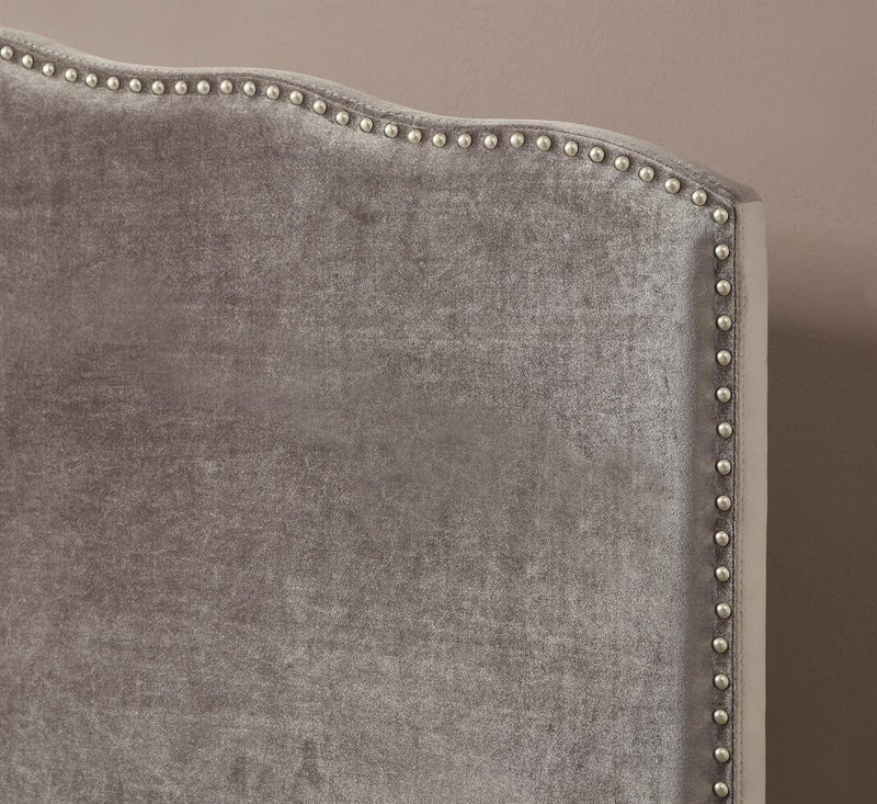 Pulaski Queen Nailhead Shaped Upholstered Headboard in Velvet Shmer