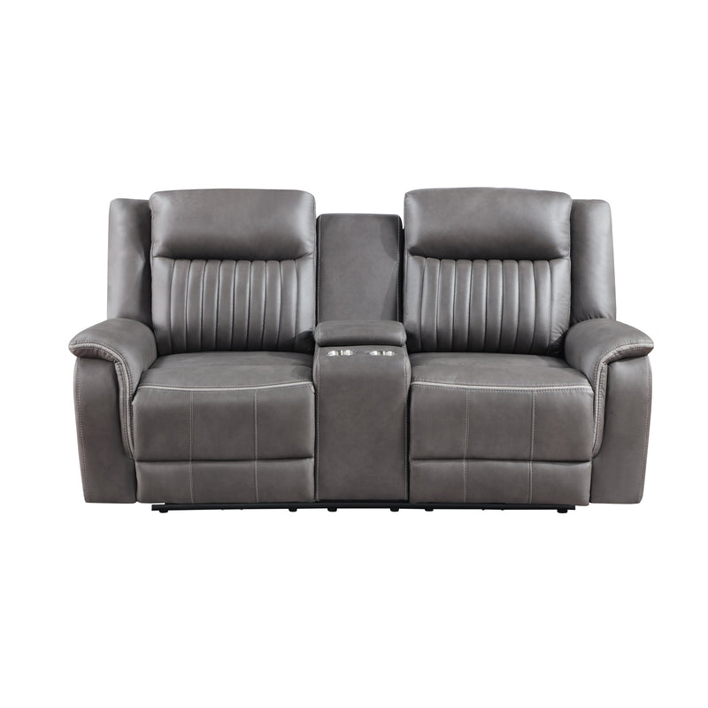 Enzo Console Loveseat W/ Dual Recliners--Gray