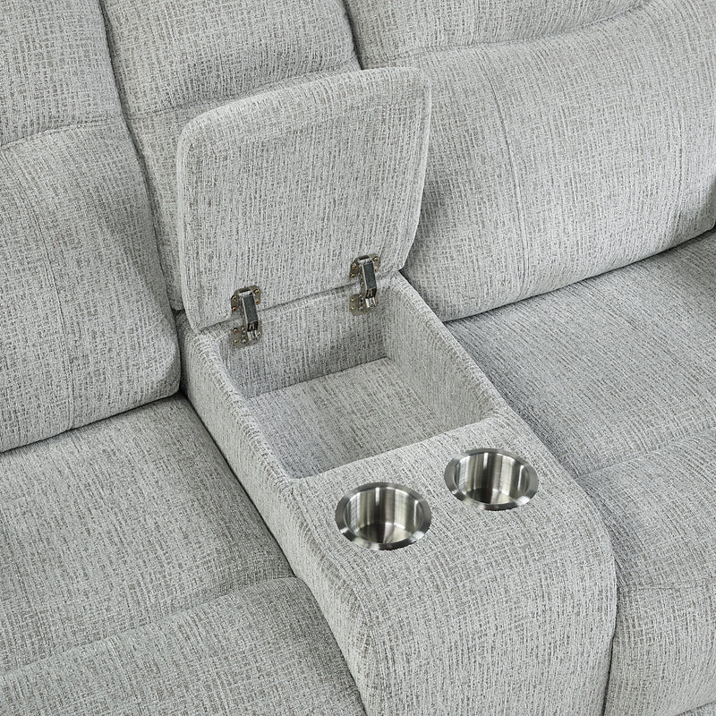 Chablis Reclining Console Loveseat-Mist Gray