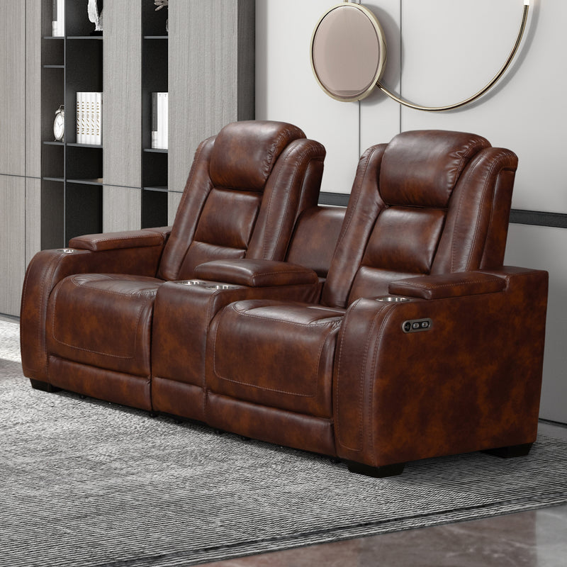 Chester Reclining Console Loveseat W/Pwr Hr & Fr-Brown