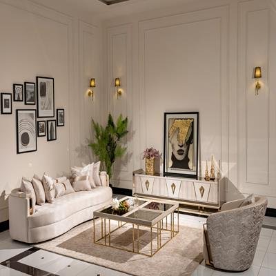 AICO Carmela Cocktail Table in Shimmer Ivory