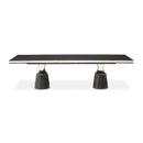 AICO Furniture Carmela Pedestal Dining Table in Glossy Charcoal Sand
