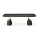 AICO Furniture Carmela Pedestal Dining Table in Glossy Charcoal Sand