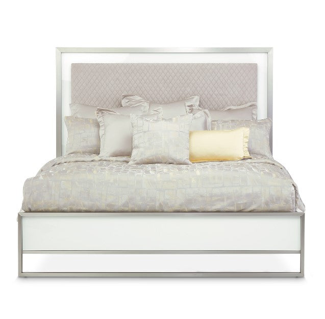 AICO Marquee Eastern King Panel Bed in Cloud White