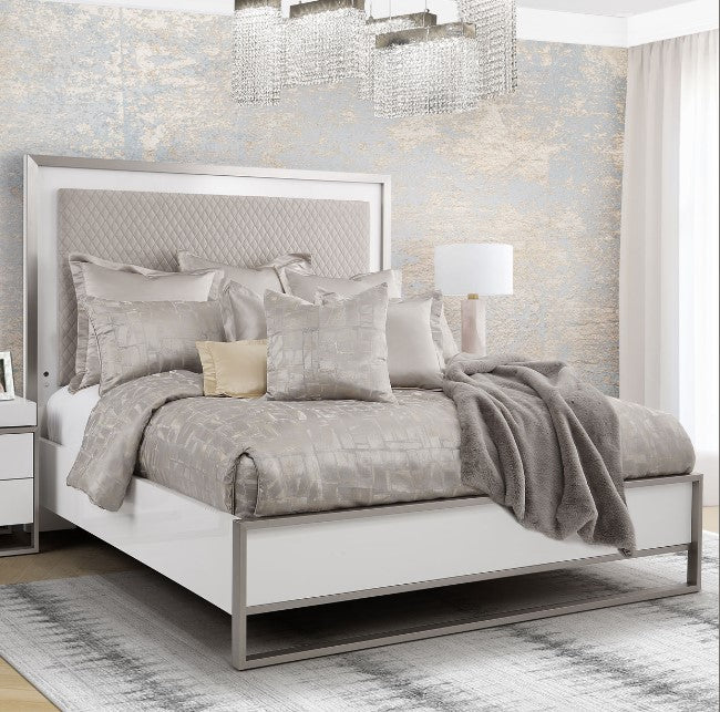 AICO Marquee Cal King Panel Bed in Cloud White