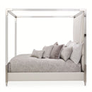 AICO Penthouse/Lanterna King Canopy Channel Tufted Upholstered Bed in Silver Mist