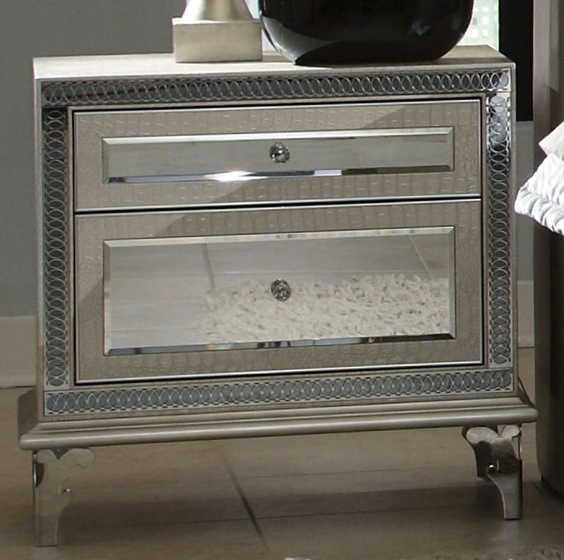 AICO Hollywood Swank Upholstered Nightstand in Crystal Croc