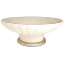 AICO La Rachelle Round Scalloped Cocktail Table with Glass in Medium Champagne