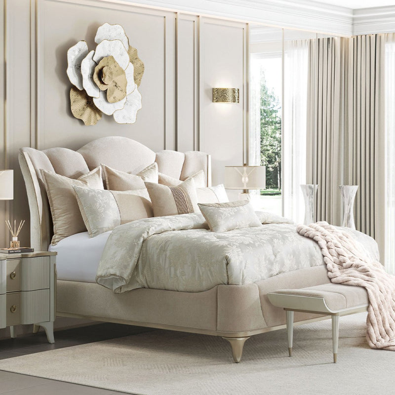 AICO Furniture La Marisia California King Upholstered Platform Bed in Creamy Pearl