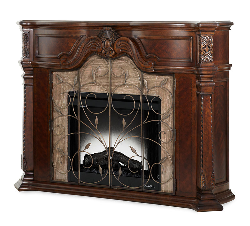 AICO Windsor Court 2pc Fireplace w/Insert, Heater and LED Lights in Vintage Fruitwood image