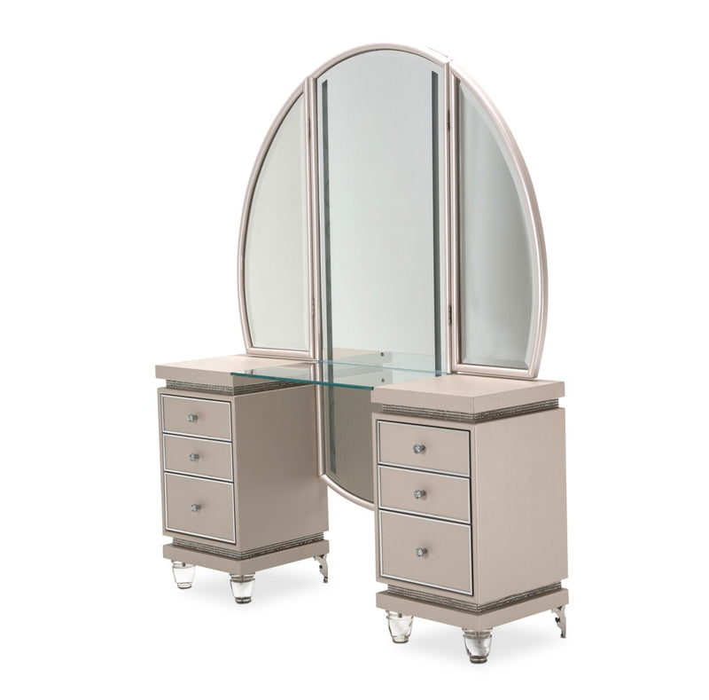 AICO Glimmering Heights Upholstered Vanity w/ Mirror in Ivory 9011058/68-111 image