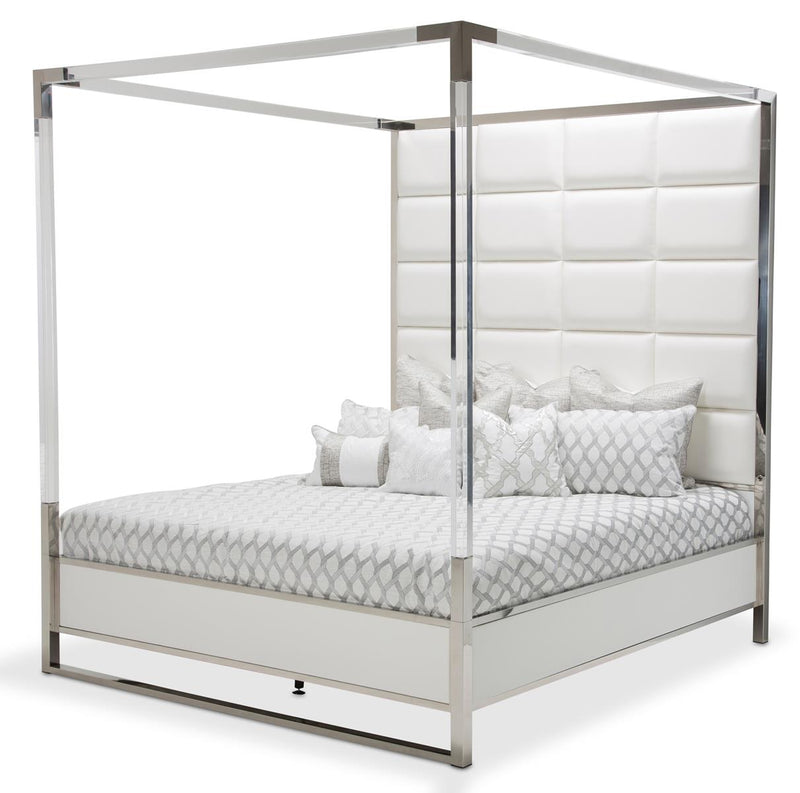 Aico State St California King Metal Canopy Bed in Glossy White 9016000CK4-116 image