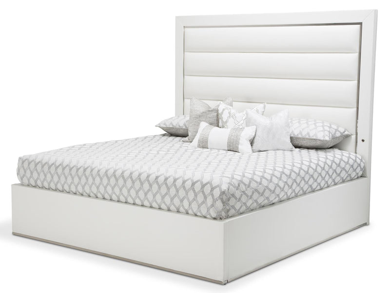 Aico State St California King Upholstered Panel Bed in Glossy White 9016000CKP-116 image